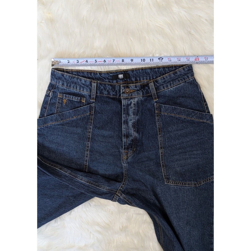 FRYE AND CO High Rise Barrel Utility Jeans Size 8 Medium Wash Wide Leg Crop Raw - Picture 6 of 10